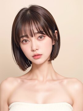 ムウ 難波(MOU) ナチュラルボブルフ黒髪ネビージュ小顔ワンレン20代30代40代50代