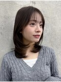 韓国風顔まわりレイヤーミディアムシースルーバングヘア