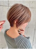小顔見せショートベージュカラーブリーチしない透明感カラー