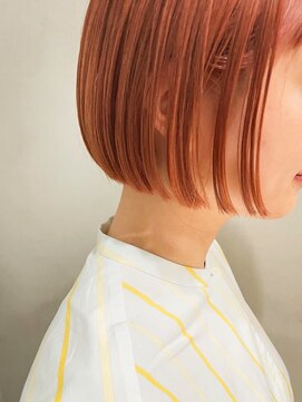 テトヘアー(teto hair) コーラルオレンジ・ボブ・切りっぱなし・ワンレン・ブリーチ