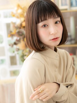 カバーヘア ブリス 北浦和(COVER HAIR bliss) ぱっつん前髪アースカラー切りっぱなしボブc5北浦和20代30代40代