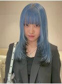 16449ブリーチ&ブルーカラー渋谷エンドカラーラウンドバング