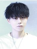 メンズ緩めツイストスパイラルパーママッシュツーブロック