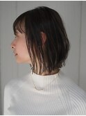 くせ毛多毛ショートボブ横顔切りっぱなし前髪外ハネ