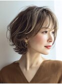 ミセスショートボブ白髪ぼかし脱白髪染め40代50代60代♪