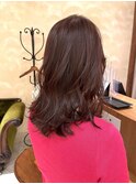 ピンクブラウン セミロングレイヤー 重めミディアム20代30台40代