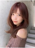 20代大人かわいい外ハネセミロング × ピンクブラウン