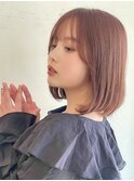 ピンクベージュカラーピンクカラーブリーチなし大人可愛いボブ
