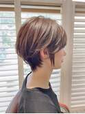 ホワイトグレージュミニウルフデジタルパーマチェリーブラウン