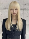 ブリーチなしコテ巻き風パーマ前髪ありミディアムヘア姫カット☆