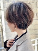 丸みショート/ショートボブ/くびれ/グラデーション/グレージュ