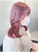 【田中杏実】韓国風ペールピンク/顔まわりレイヤー/くびれミディ
