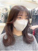 韓国くびれヘアカシスピンクカラー　セミロングレイヤー