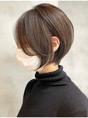 大人ショートボブ丸みショートカットマッシュショート前髪あり