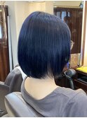 前髪あり内巻きボブ◎韓国風ネイビーブルー【池袋/ ボブ】