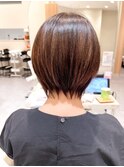 大人丸みショートボブ/マッシュショート/前髪/ベージュカラー