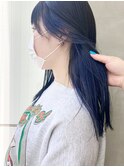ハイトーンインナーカラーブルーブラックフェイスフレーミング