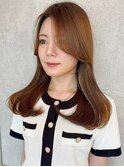 ブリーチなしチョコレート色×前髪/顔周り×韓国ロング[新宿]