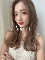 透明感シア―グレージュ小顔外ハネロングレイヤーカット