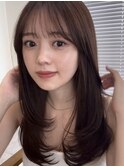 レイヤーカット ロングレイヤー 顔周りレイヤー チョコブラウン