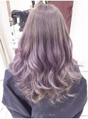 ピンクアッシュカラーロングデザインカラー無造作カール