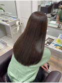 くびれヘアハイライトカラーミルクティーグレージュセミロング