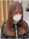 ブラウン　外はね　ミディアムレイヤー　くびれ　髪質改善カラー