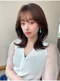 シャギーレイヤーロング韓国くびれヘアシースルーぱっつん前髪