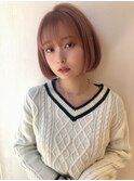 大人かわいい/ピンクアッシュ/ストレートボブ