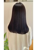 暗めパープルグレージュ×切りっぱなしロングボブ