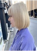 ミルクティーベージュ切っぱなしボブタッセルボブハイトーン韓国