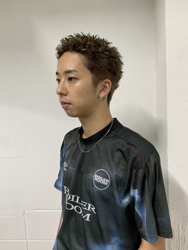 メリケンバーバーショップ フクオカ(MERICAN BARBERSHOP FUK) ハイライトマッシュパーマウルフアッシュブラック