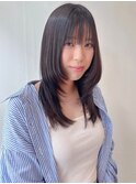 ハイレイヤー ワンカール ラベンダーグレージュ ツヤ髪