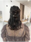岡山ヘアセット　シニヨンハーフアップ