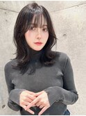 顔周り小顔レイヤーカット/黒髪地毛風カラー/博多