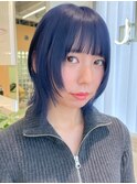 ウルフカット/ネイビーカラーブリーチカラー/ハイトーンカラー