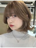 縮毛矯正/髪質改善トリートメント/ミディアムヘア/グレージュ