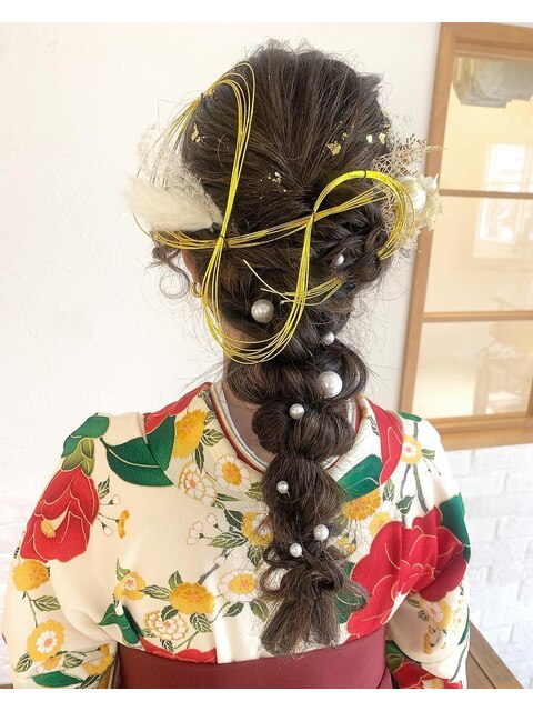 卒業　袴　編みおろし　和装　ヘアアレンジ