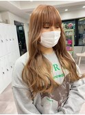 ダブルカラーオレンジベージュカラーケアブリーチレイヤーカット