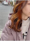 インナーカラー艶髪オレンジカラー大人美人