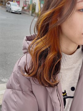 ヘアーエポック(hair epoque) インナーカラー艶髪オレンジカラー大人美人