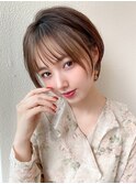 シースルーぱっつん前髪ショートボブ30代40代ひし形シルエット