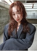 オレンジブラウン/レイヤーカット/ブリーチなし〇20代30代40代