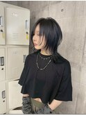 ハッシュカットグレージュデザインカラーツートンカラー