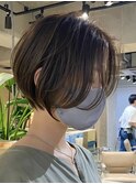 大人ショートボブ丸みショートカットマッシュショート前髪あり