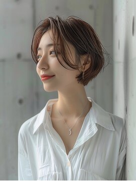 クラン 岡本(Chlan) かきあげバング小顔ショート☆ウェットヘア