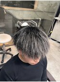 メンズパーマホワイトメッシュ縦落ちツイスパマッシュ