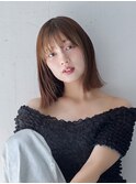 <over hair>前髪インナーカラー×外ハネボブ×シースルーバング