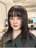パーマ落としミディアムレイヤー顔まわりカットシャギーレイヤー