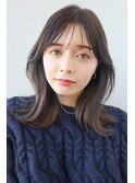 レイヤーミディアム韓国風ヘアブルージュ/シースルーバング